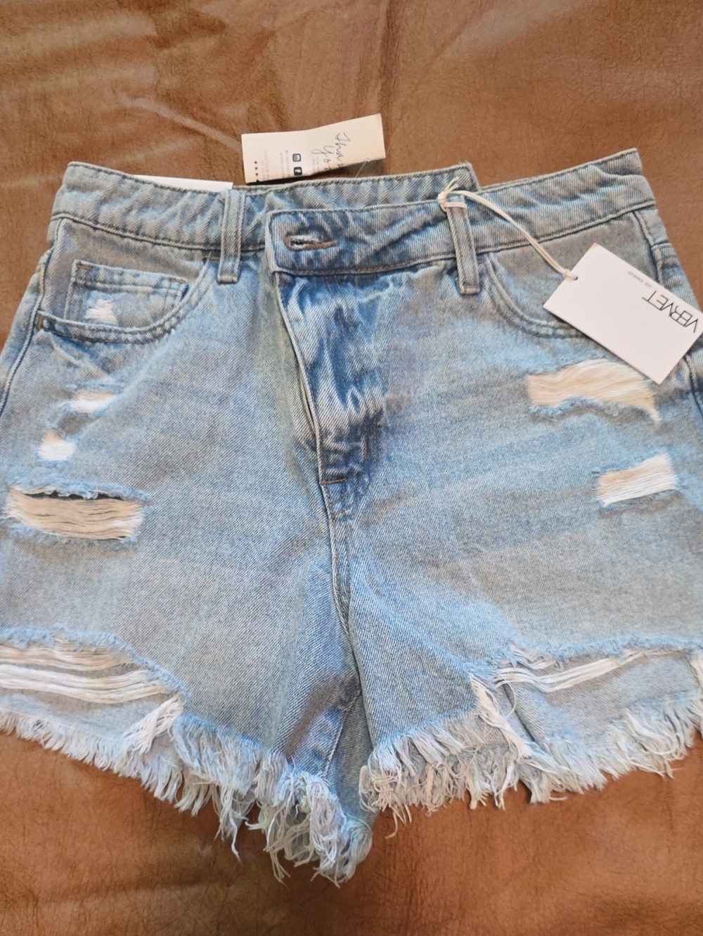 VERVET BY FLYING MONKEY Light Blue Distressed Frayed Hem Denim Shorts
